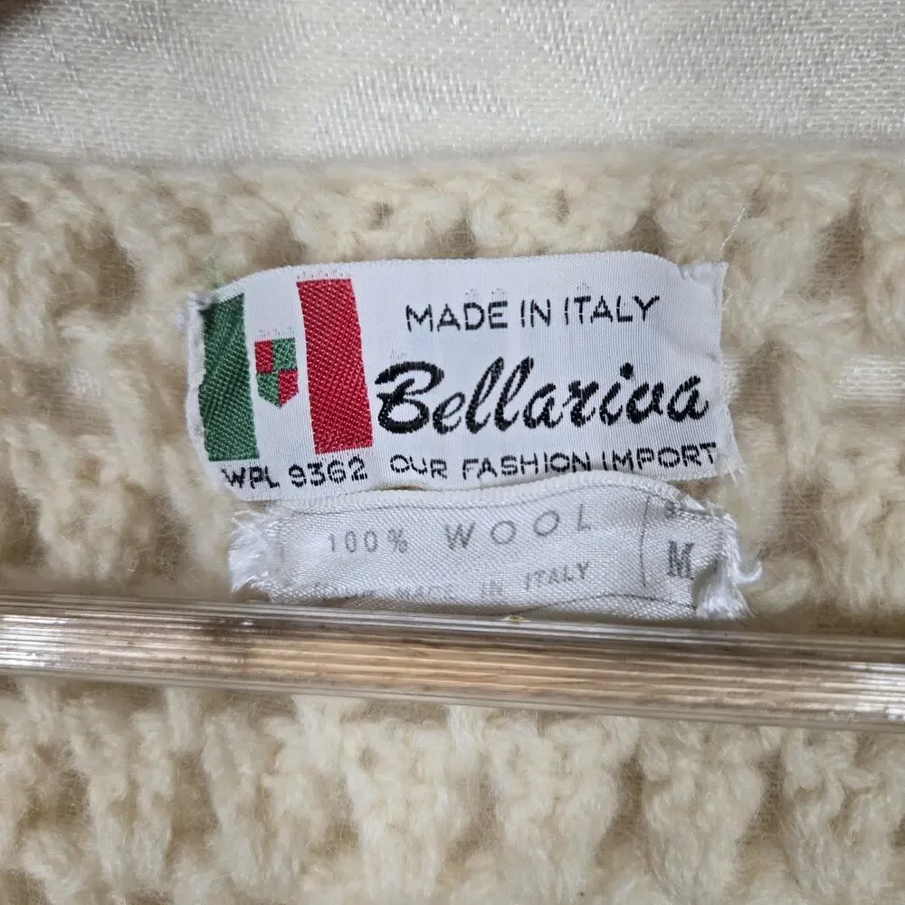 Vintage Bellariva Crochet Vest M Cream 100% Wool Italy Boho Cottagecore Festival